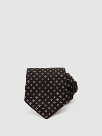 Reiss Black Silk Twill Micro Diamond-print Tie