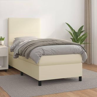 vidaXL Vidaxl - Cama Box Spring Con Colch&oacute;n Cuero Sint&eacute;tico Crema 90x190 Cm