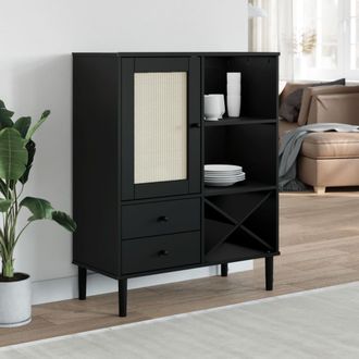 vidaXL Vidaxl - Aparador Alto Senja Aspecto De Rat&aacute;n Madera Negro 90x40x112 Cm