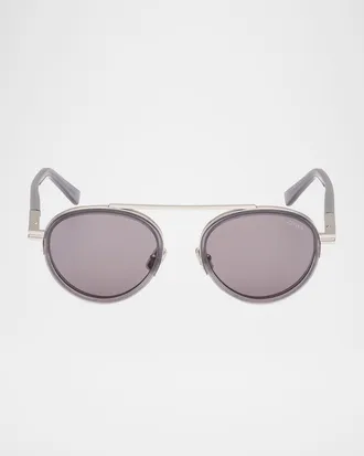 Ermenegildo Zegna Men & apos;s ORIZZONTE II Metal-Acetate Round Sunglasses