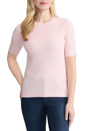 Jones New York Sutton Crewneck Short Sleeve Sweater in Petal Pink at Nordstrom, Size Medium