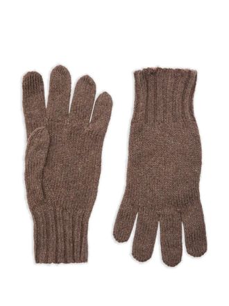 John Smedley Calow ribbed gloves - men - Recycled Cashmere/Merino - S/M - Brown