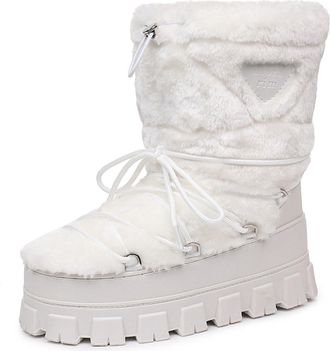 Generic Womens Snow Boots Winter Skiing Fur Platform Duck Boots Mid Calf Ankle Booties With Removable Insoles Chunky Booties(White,5.5)