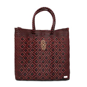 Lola's Bag Womens Medium Handmade Aztec Regular Strap Tote Bag In Burgundy/black