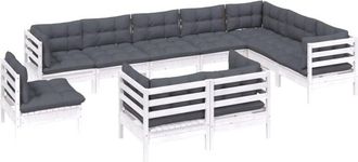vidaXL Muebles De Jard&iacute;n 10 Pzas Y Cojines Blanco Madera Maciza Pino Vidaxl