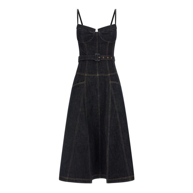 Indigo Denim Flared Midi Dress