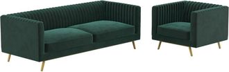 Rendez-Vous D&eacute;co Conjunto de sof&aacute; y sill&oacute;n de terciopelo verde de 3 plazas