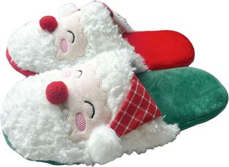 Generic Women Christmas House Slippers, Fuzzy Plush Santa Claus Slip On Slippers Warm Indoor Outdoor Bedroom Comfortable Winter Shoes