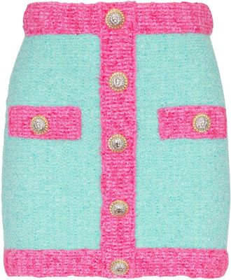 Balmain button-embellished bouclé mini skirt - women - Cotton/Viscose/Other fibres - 38 - Blue