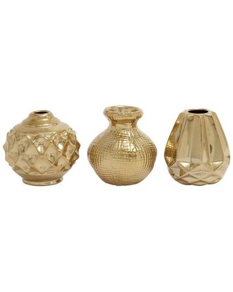 CosmoLiving by Cosmopolitan Cosmoliving By Cosmopolitan Set Of 3 Gold Ceramic Vase With Varying Patterns