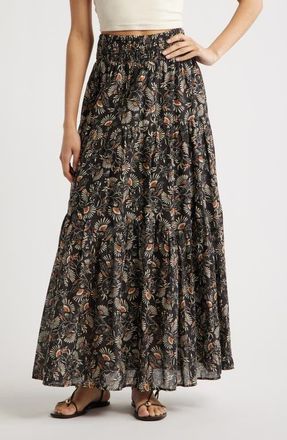 Rails Peony Floral Tiered Cotton Maxi Skirt in Cassia at Nordstrom, Size X-Large