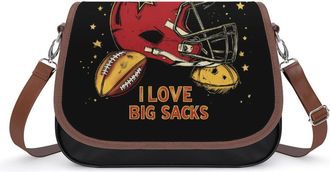 Generic I Love Big Sacks Football Womens Crossbody Bag Fashion Shoulder Handbags Message Tote Bag with Adjustable Strap