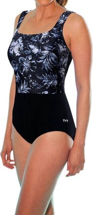 TYR Chlorine Resistant Block One Piece Swimsuit In Black Palm