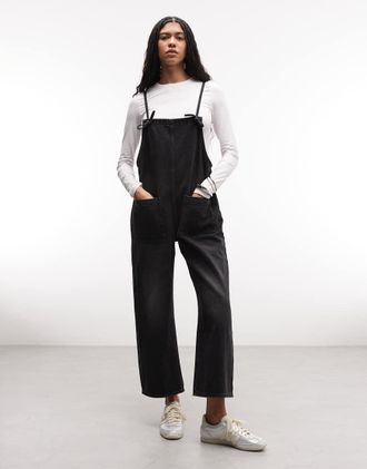 Monki Olga - Salopette in denim lavaggio nero