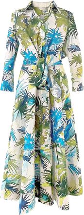 Sara Roka Dralla palm-print belted shirt dress - Blauw