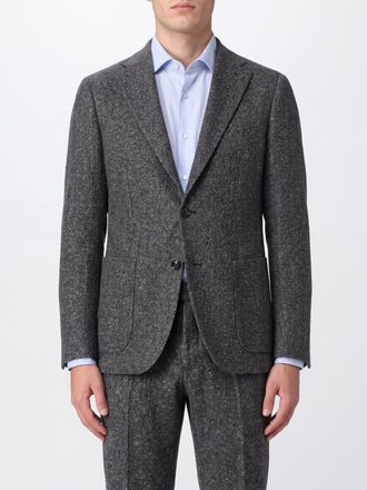 Tagliatore Blazer monopetto in misto lana e seta grigio con tasche a toppa
