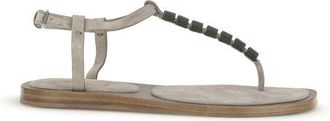 Brunello Cucinelli Beige Calf Leather Bos Taurus Flat Womens Sandals