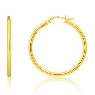 MAX + STONE Solid 10k or 14k Gold 2mm Thick Tube Hoop Earrings 12MM to 50MM