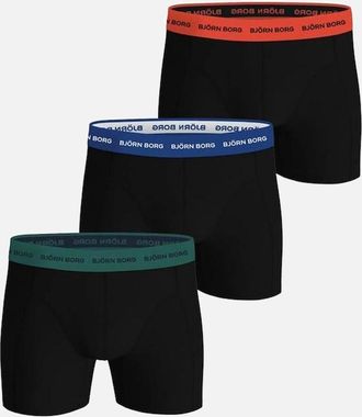 Bj&ouml;rn Borg Mens Bjorn Borg 3-Pack Coloured Waistbands Cotton Stretch Boxer Briefs, Black - Black/Black/Black - Size: 32/30/31