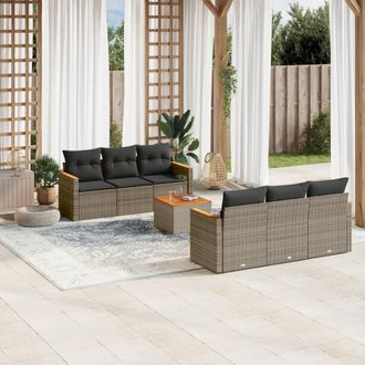 vidaXL Vidaxl - Set De Sof&aacute;s De Jard&iacute;n 7 Piezas Con Cojines Rat&aacute;n Pe Gris