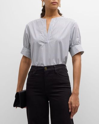 Frame Denim Striped V-Neck Popover Top