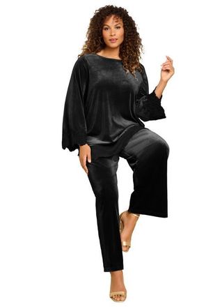 Roaman's Lace-Trim Velour Tunic in Black at Nordstrom, Size 24