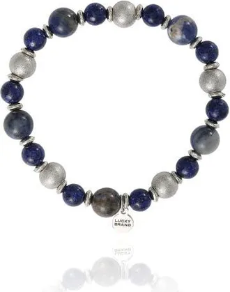 Lucky Brand Mens Sodalite & Silver-Tone Beaded Stretch Bracelet in Blue at Nordstrom, Size 8.5