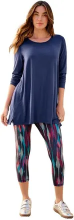 Roaman's Plus Size Scoop Neck Short Sleeve Back Detail Tunic in Navy at Nordstrom, Size 44