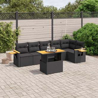 vidaXL Set De Comedor De Jard&iacute;n 7 Pzas Y Cojines Rat&aacute;n Sint&eacute;tico Negro Vidaxl