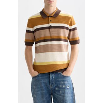 Scotch & Soda Stripe Textured Polo in Cathay Spice Stripe at Nordstrom, Size Xx-Large