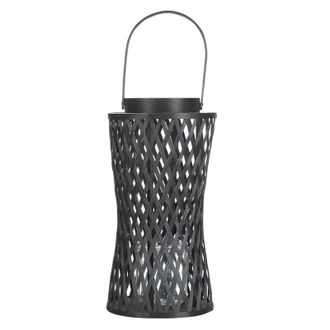 Beliani Linterna De Madera De Bamb&uacute; Negra 38 Cm Farolillo Vidrio Boho Mactan