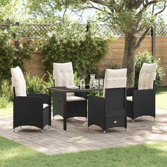 vidaXL Conjunto De Comedor De Jard&iacute;n Con Coj&iacute;n 5 Pcs Negro Polirat&aacute;n Vidaxl