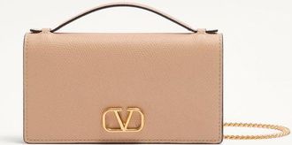 Valentino Garavani Portafoglio con catena VLogo Signature in Vitello Granato Donna ROSE SAND UNI