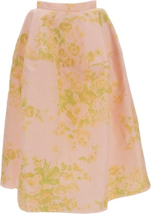Erdem Floral Print Linen Chine Midi Full Skirt