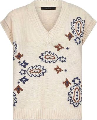 Max Mara Maglione smanicato con scollo a V - Toni neutri