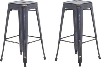 Beliani Set Di 2 Sgabelli In Acciaio Nero E Oro Impilabili Moderni 76 Cm Cabrillo