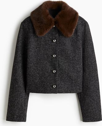 H&M Boucl&eacute;jacke mit Kragen - Schwarz