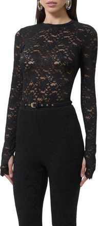 AFRM Kaylee Semisheer Floral Lace Top in Noir at Nordstrom, Size X-Small