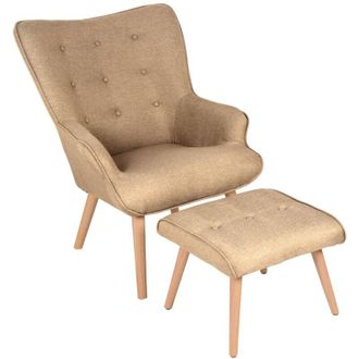 CRIBEL Poltrona con poggiapiedi in tessuto imbottita, design moderno da salotto h 97 cm -Tortora