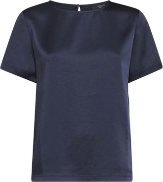 Max Mara T-shirt met ronde hals en satijnen voorkant - Dames - T-shirts - Blauw - L - Satijn - Tops
