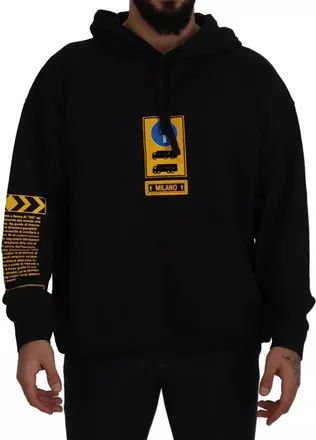Dolce & Gabbana Black Cotton Logo Hooded Sweatshirt Mens Sweater