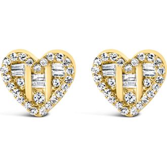 House of Brilliance Silver 1/2 Cttw Round and Baguette Diamond Composite Heart Shaped Stud Earring in Yellow at Nordstrom