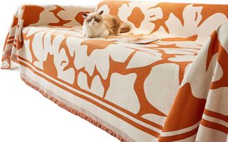 OEM Funda De Sof&aacute; Con Borlas, Estampado Y Color Naranja, 180 X 180 Cm