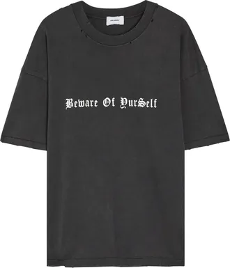 Askyurself Beware Printed Distressed Cotton T-shirt - Black - XL