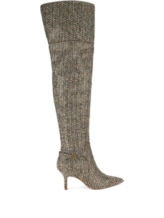 Kurt Geiger 70 mm Mayfair overknee laarzen verfraaid met kristallen - Beige
