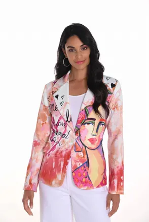 Frank Lyman Design Patrice Abstract Blazer In Pink And Orange