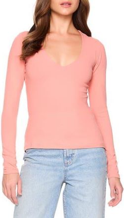 Susana Monaco Long Sleeve V-Neck Top in Coral Honey at Nordstrom Rack, Size X-Small
