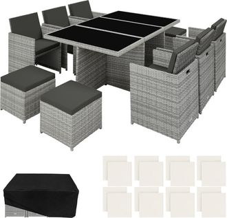 TecTake Conjunto de rat&aacute;n sint&eacute;tico 10 plazas gris claro