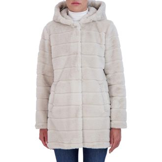 Sebby Hooded Faux Fur Jacket in Beige at Nordstrom Rack, Size Small