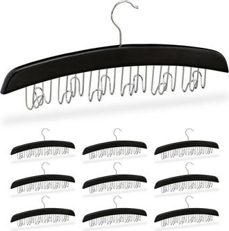 Relaxdays Set 10 Perchas Cinturones 12 Ganchos, Colgador Giratorio Para Accesorios, Madera, 17,5 X 43 X 5,5 Cm, Negro Y Plateado